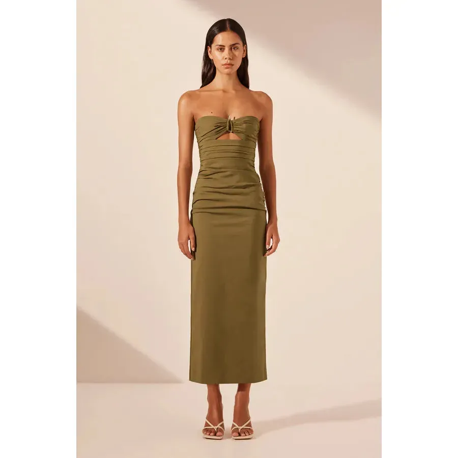 Lani Strapless Gathered Midi dress