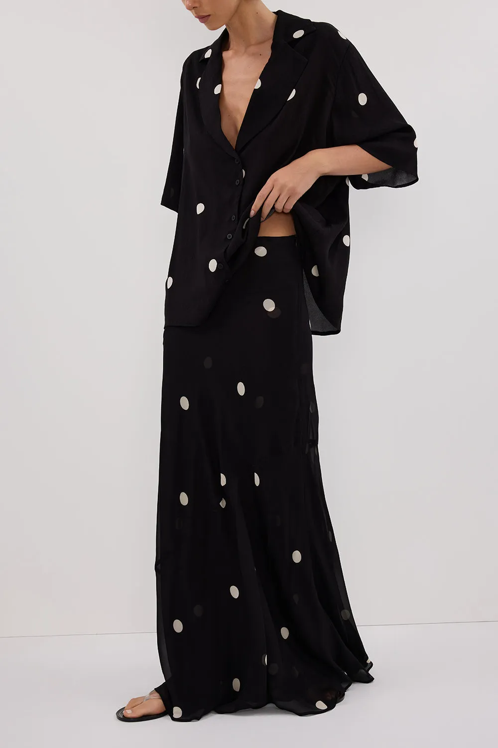 LAURA BLACK SPOT MIDI SKIRT