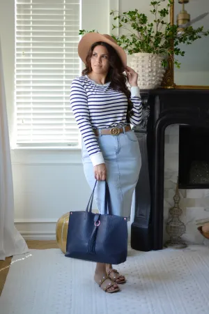 Laura Navy Striped Top