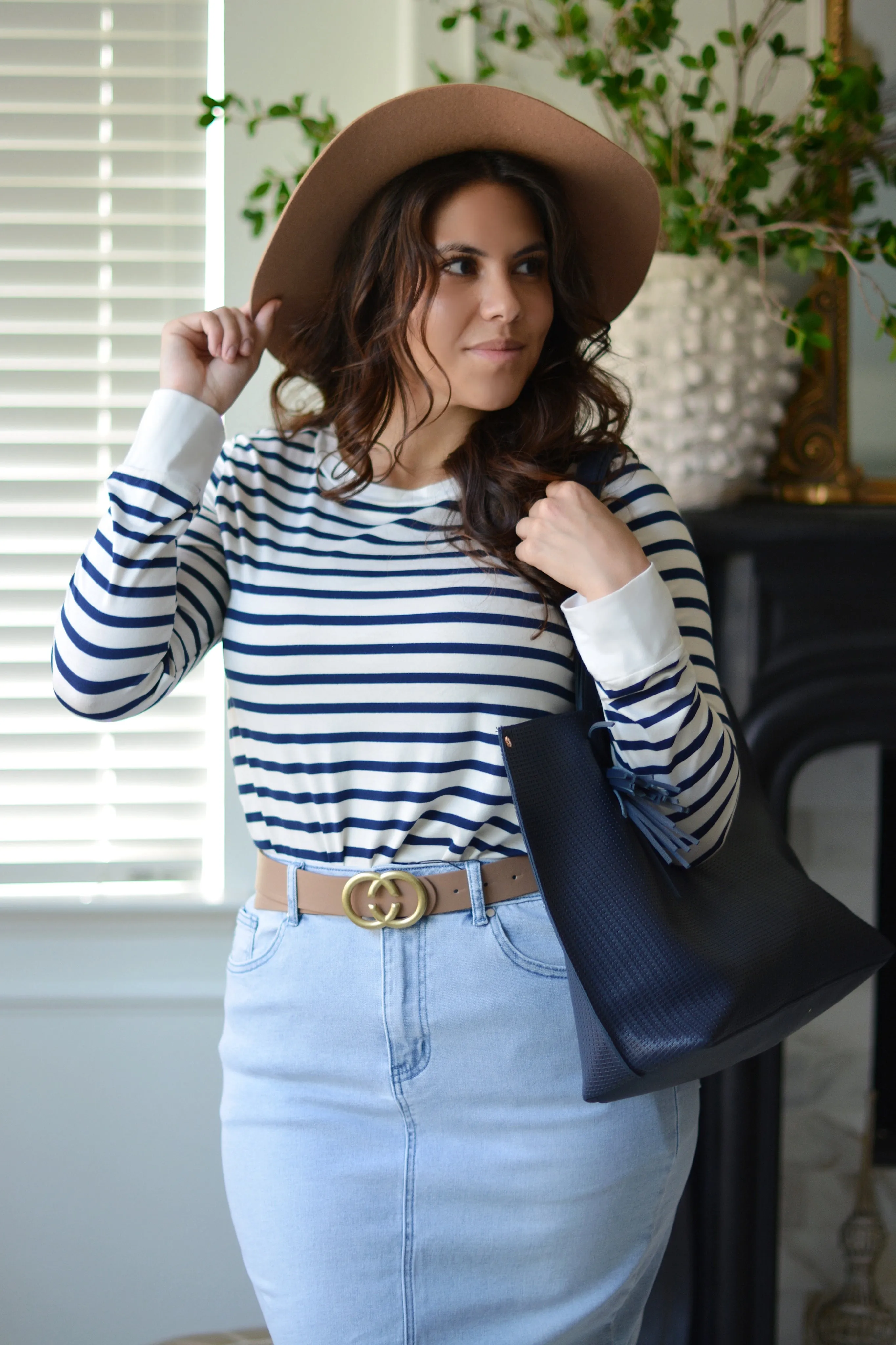 Laura Navy Striped Top