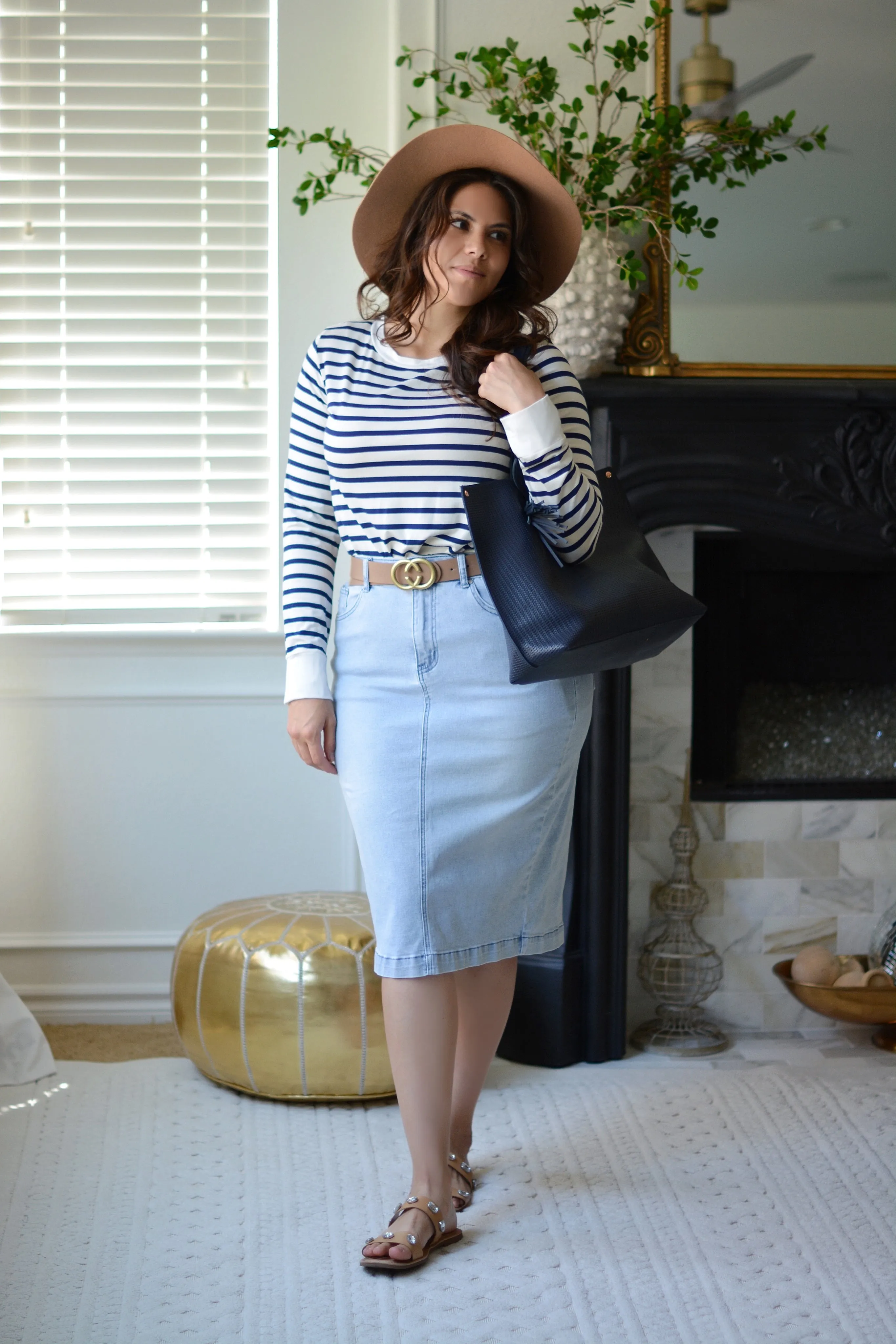 Laura Navy Striped Top