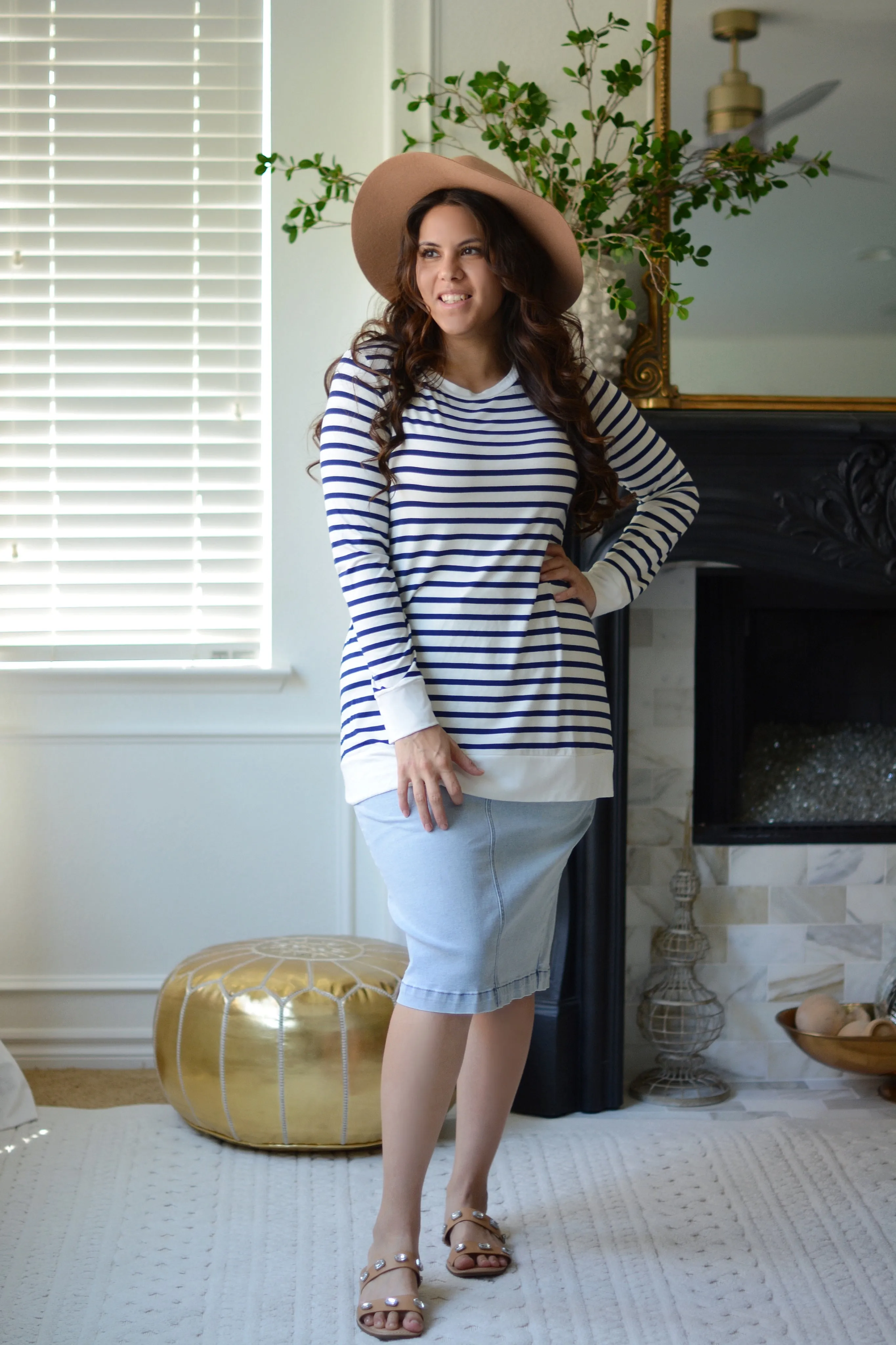 Laura Navy Striped Top