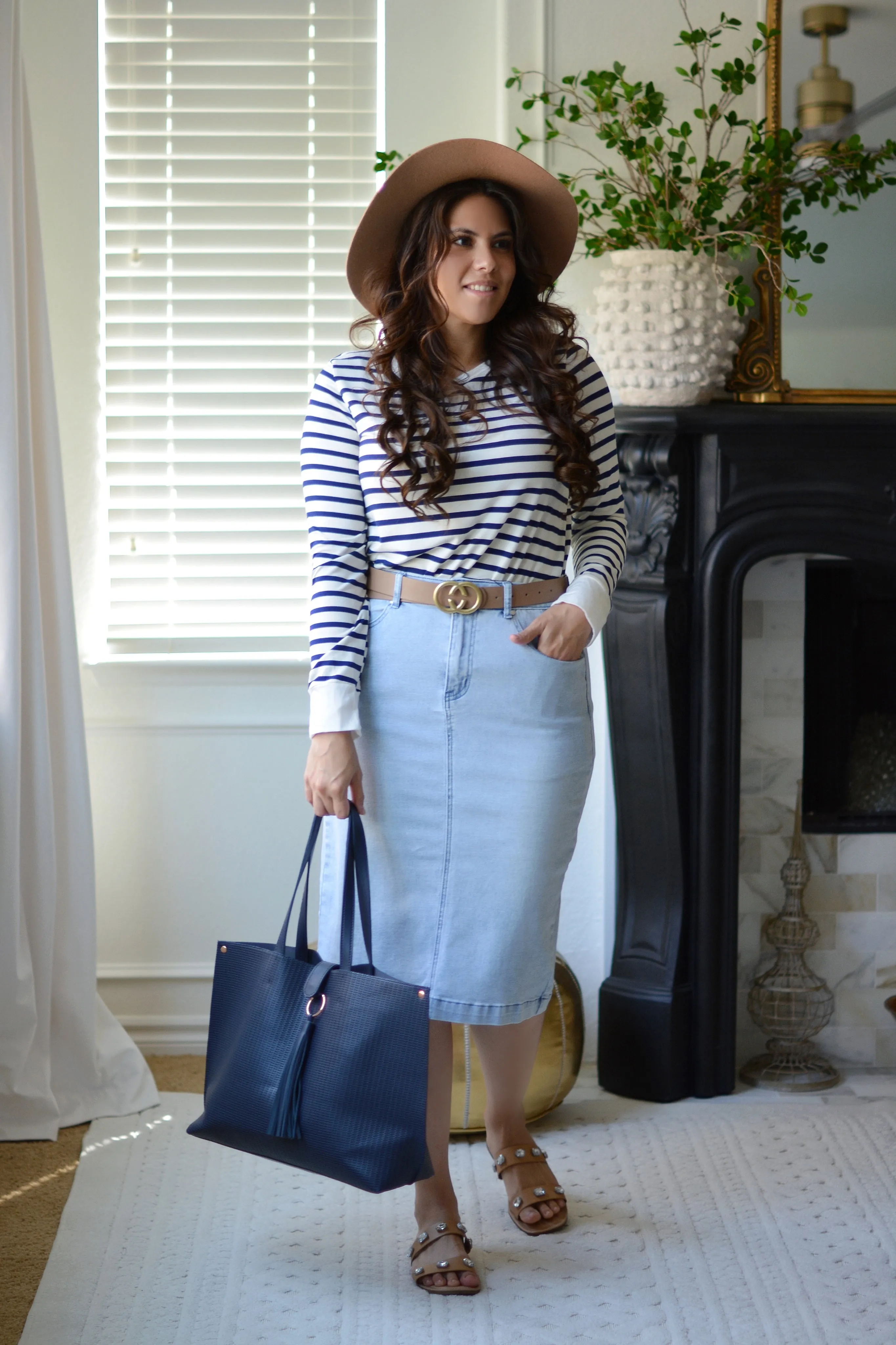 Laura Navy Striped Top