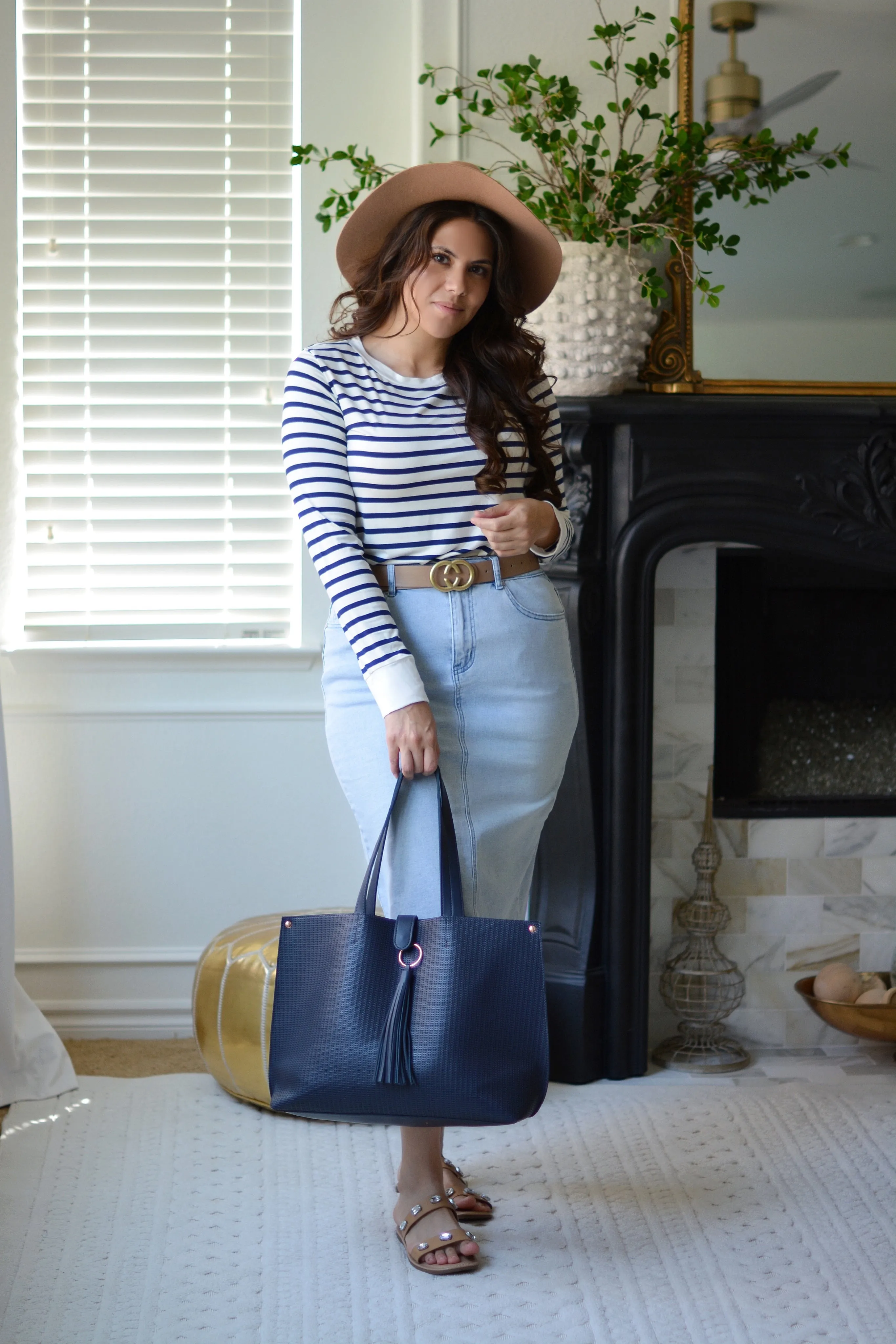 Laura Navy Striped Top