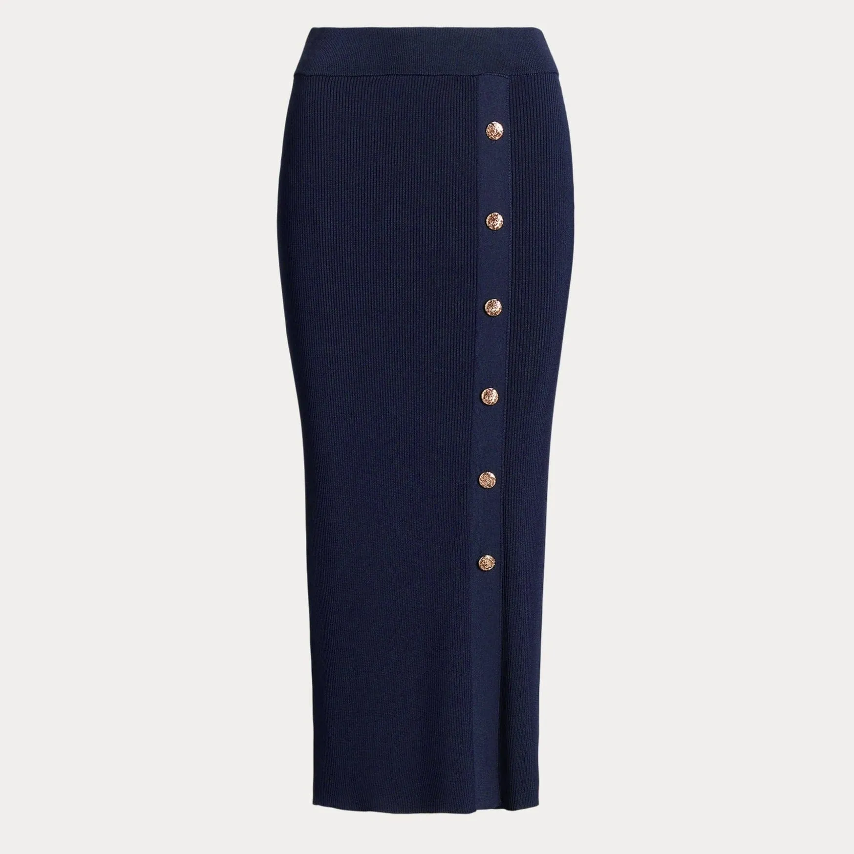 Lauren Ralph Lauren Button-Front Rib-Knit Midi Skirt Navy