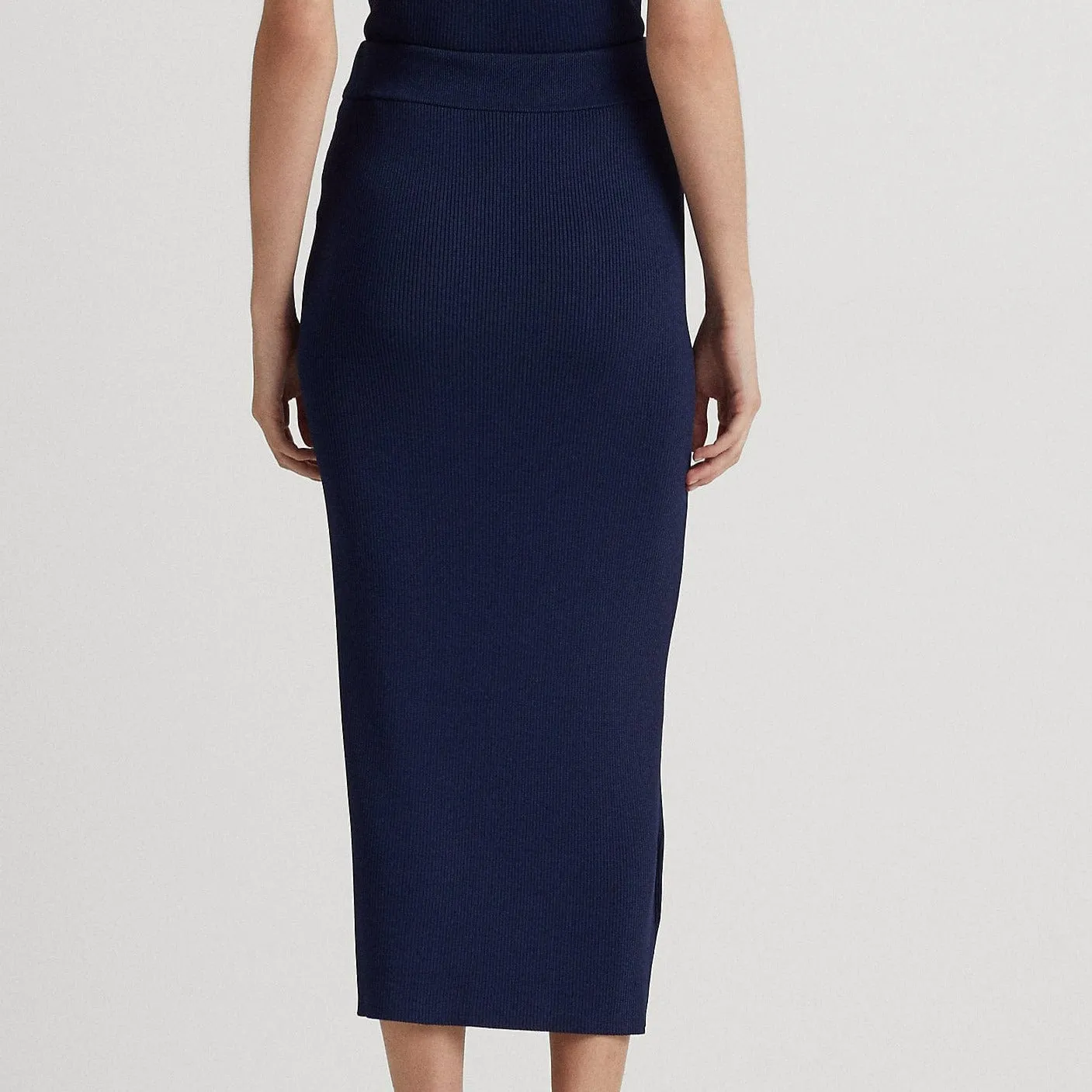 Lauren Ralph Lauren Button-Front Rib-Knit Midi Skirt Navy