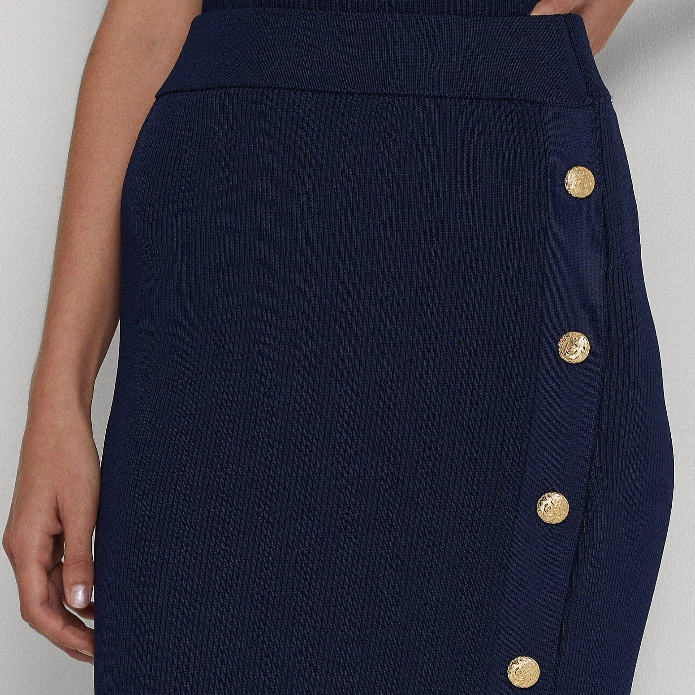 Lauren Ralph Lauren Button-Front Rib-Knit Midi Skirt Navy