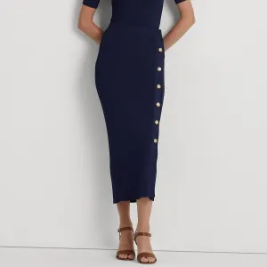 Lauren Ralph Lauren Button-Front Rib-Knit Midi Skirt Navy