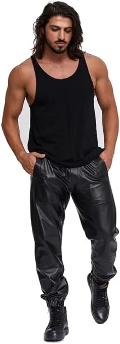 Leather Jackets Hub Mens Genuine Lambskin Leather Pants (Black, Leather Joggers) - 2304003