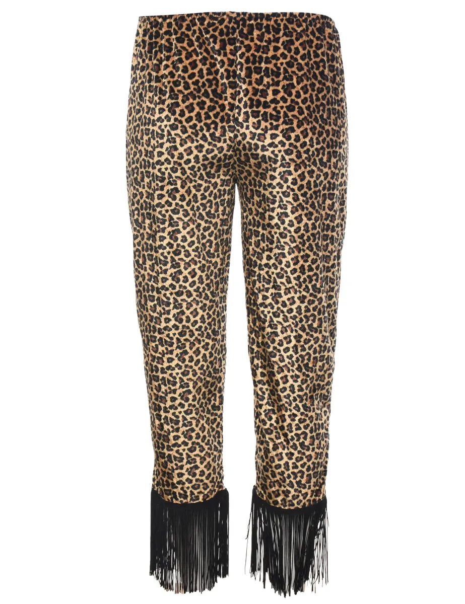 Leopard Print Velour Fabric Trousers - W26 L20