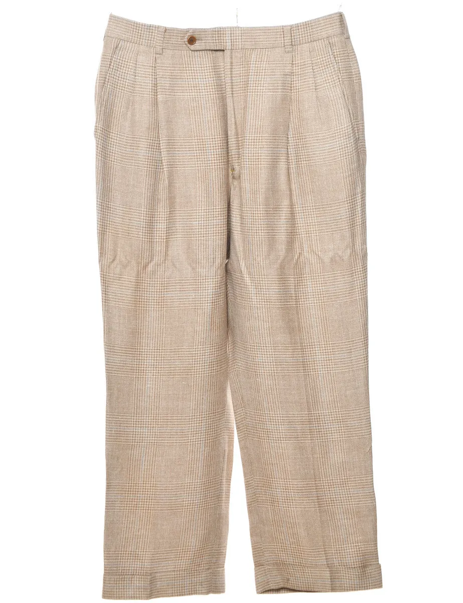 Light Blue & White Houndstooth Check Pleated Trousers - W34 L27