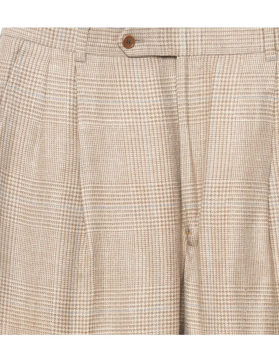 Light Blue & White Houndstooth Check Pleated Trousers - W34 L27