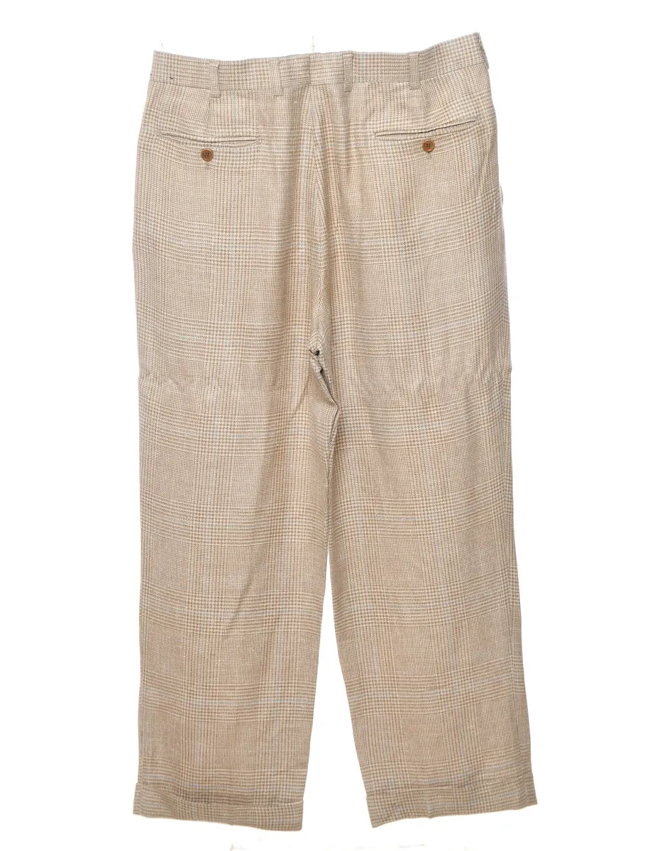 Light Blue & White Houndstooth Check Pleated Trousers - W34 L27