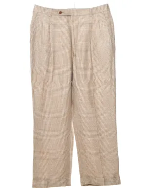 Light Blue & White Houndstooth Check Pleated Trousers - W34 L27