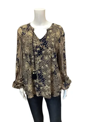 Liverpool Women's Top Print V Neck Tie Front Size: L