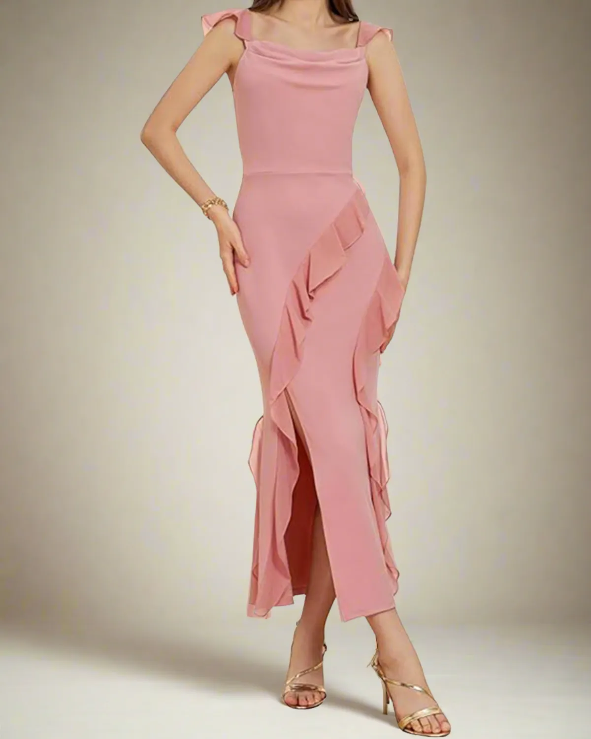 Livia Ruffle Midi Cocktail Dress - Wedding Guest Dress