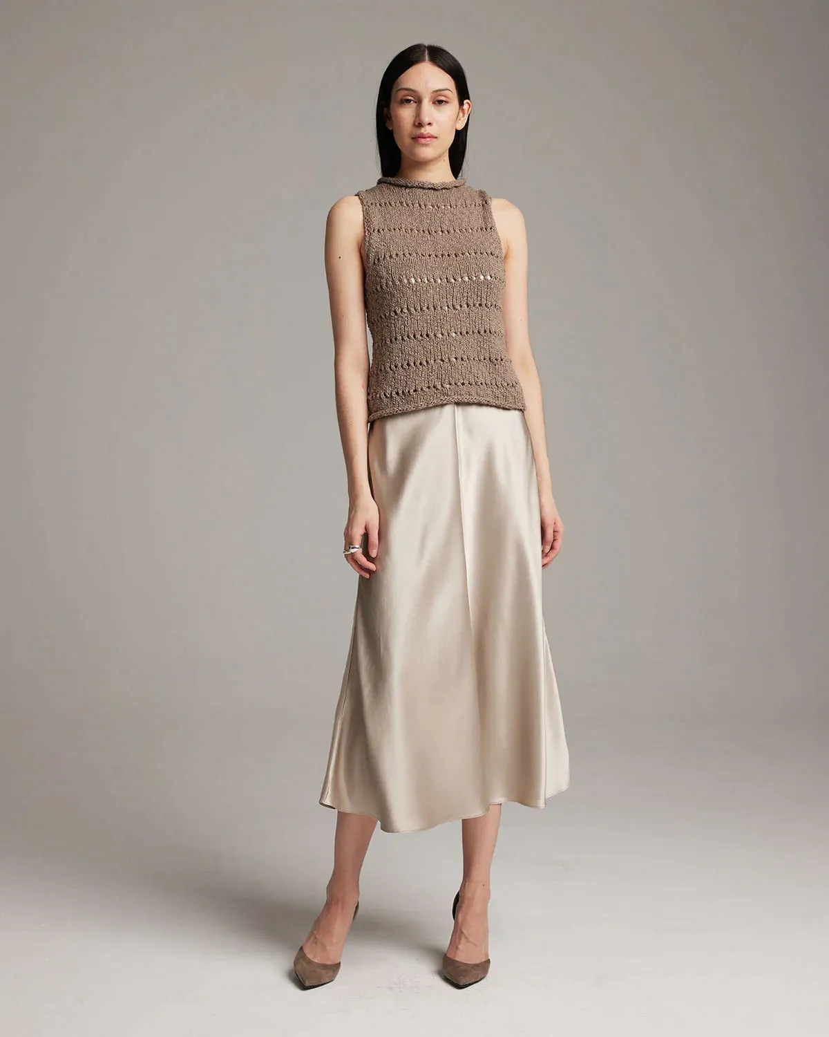 Long Flamme Knit Crop Top | Pewter