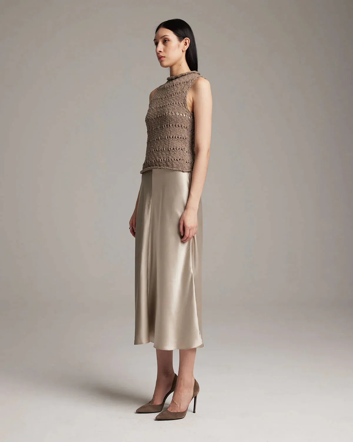 Long Flamme Knit Crop Top | Pewter