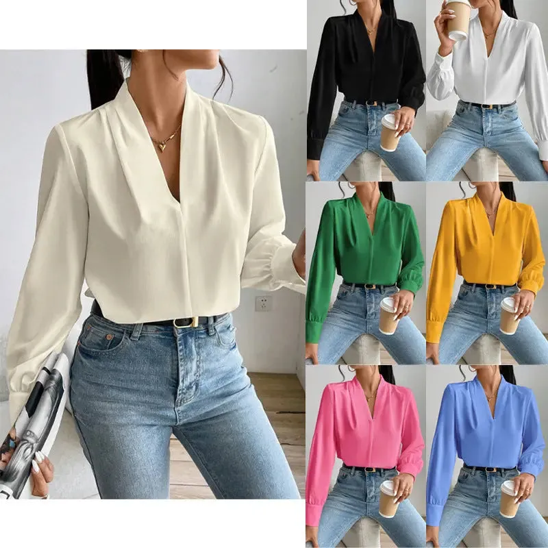 Long Sleeve Design Sense V-neck Loose Top - Effortlessly Stylish and Comfortable