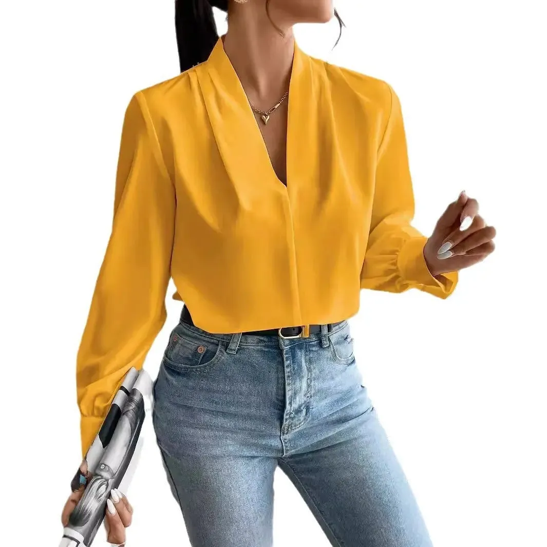 Long Sleeve Design Sense V-neck Loose Top - Effortlessly Stylish and Comfortable