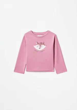 Long Sleeve Fox Tshirt - Pink