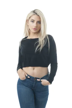 Long Sleeve Knit Crew-Neck Crop Sweater