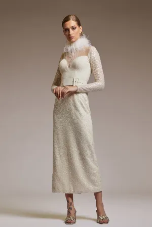 Long-Sleeved Sequin Midi Dress