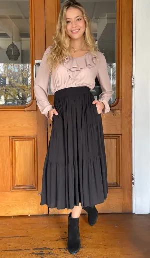 Maggie Smocked Waist Cropped Top Mocha