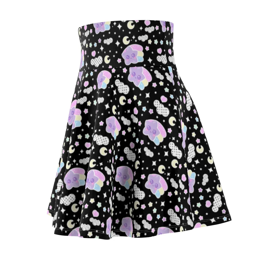 Magical sky shooting star cuties women's skater skirt - black
