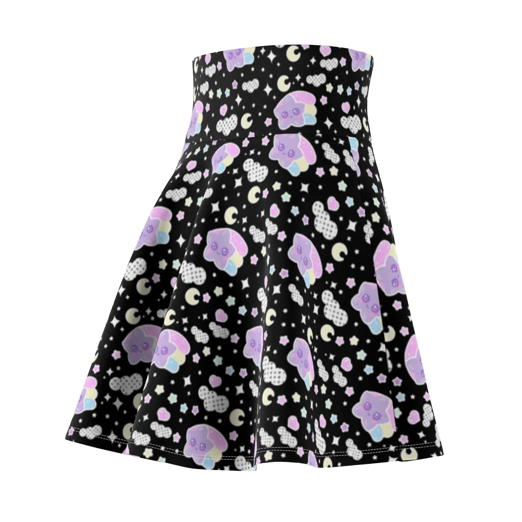Magical sky shooting star cuties women's skater skirt - black