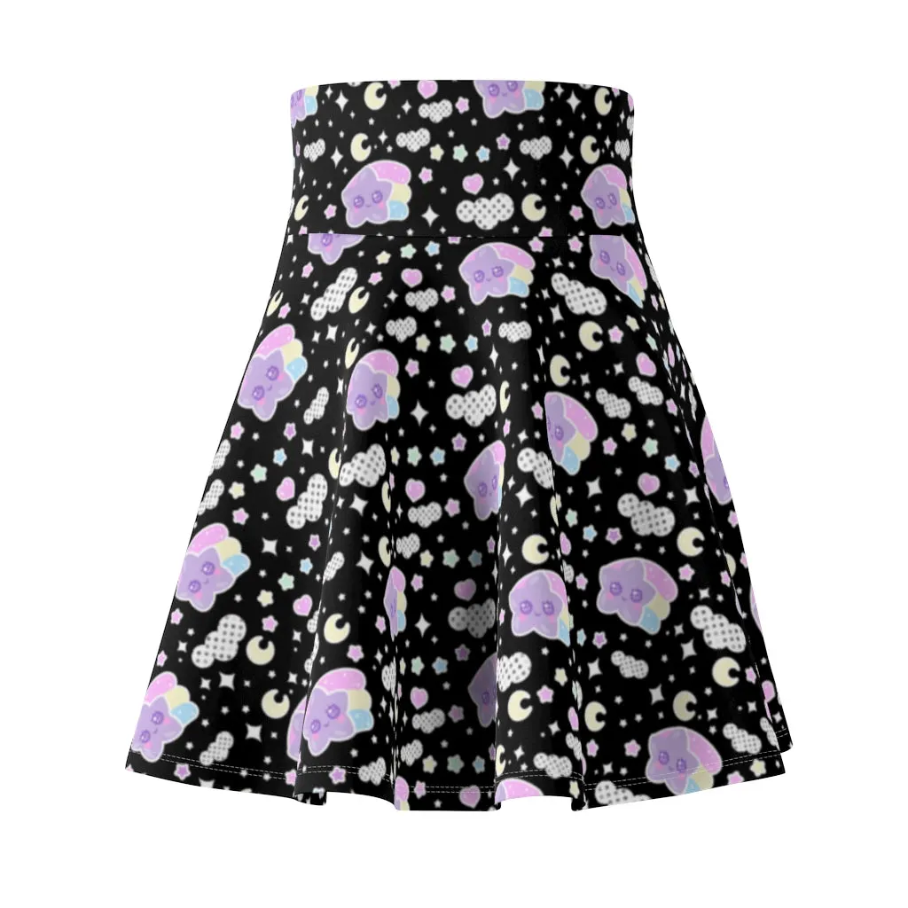Magical sky shooting star cuties women's skater skirt - black