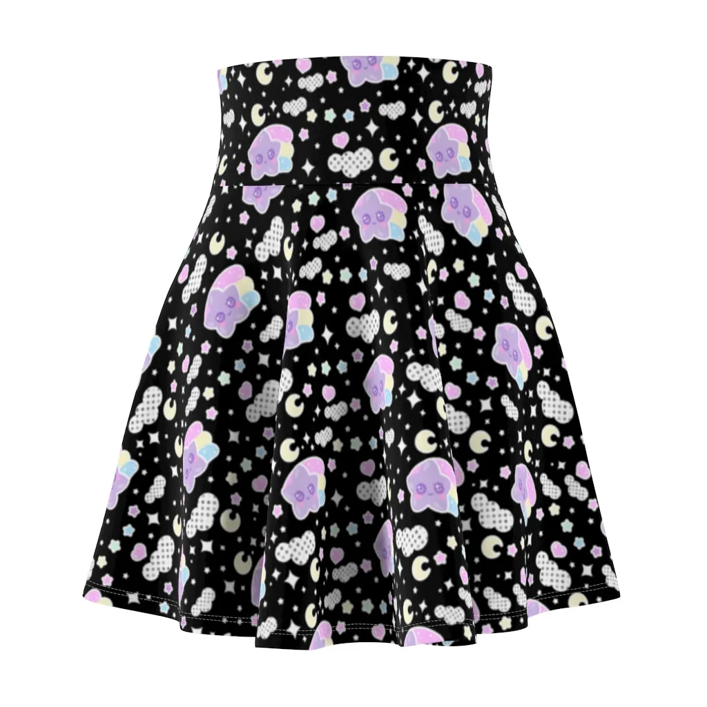 Magical sky shooting star cuties women's skater skirt - black