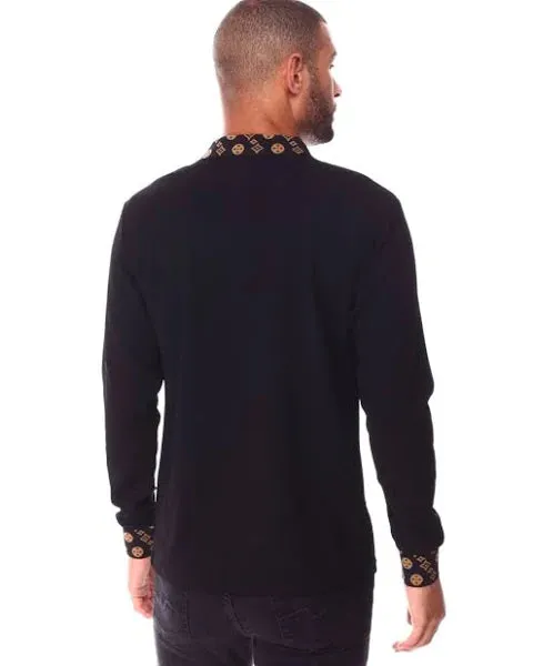 Men's Black Long Sleeve Printed Fashion Design Collar Premium Clothing