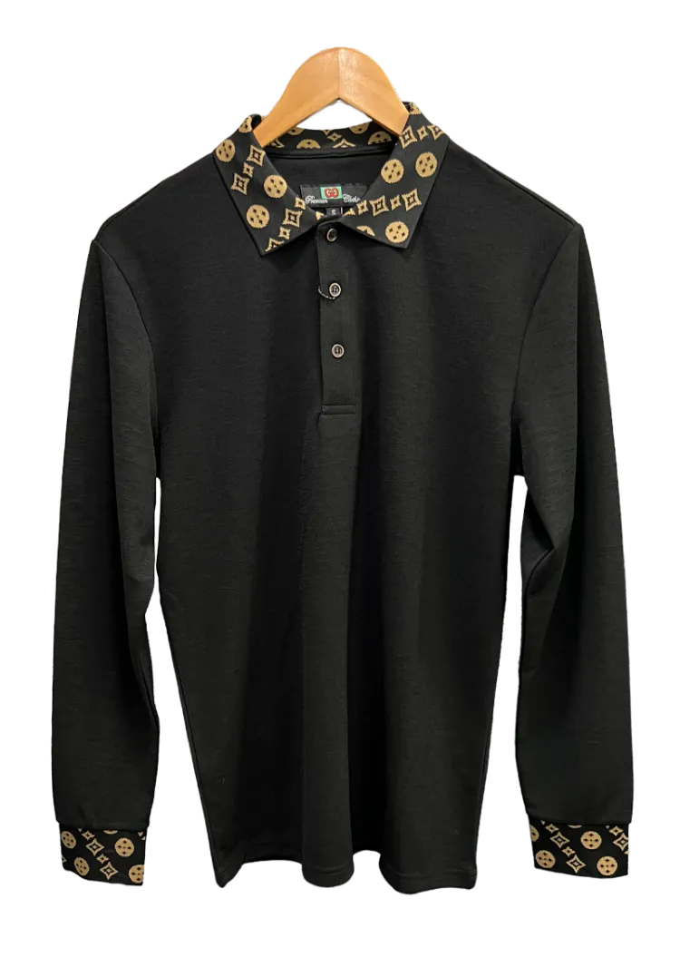 Men's Black Long Sleeve Printed Fashion Design Collar Premium Clothing