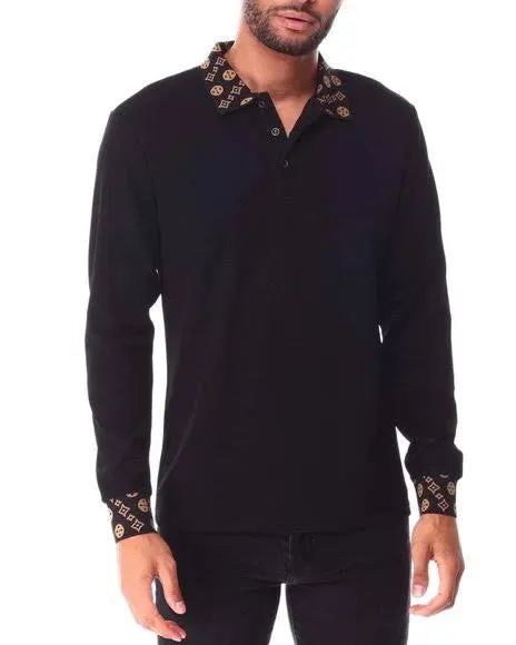 Men's Black Long Sleeve Printed Fashion Design Collar Premium Clothing