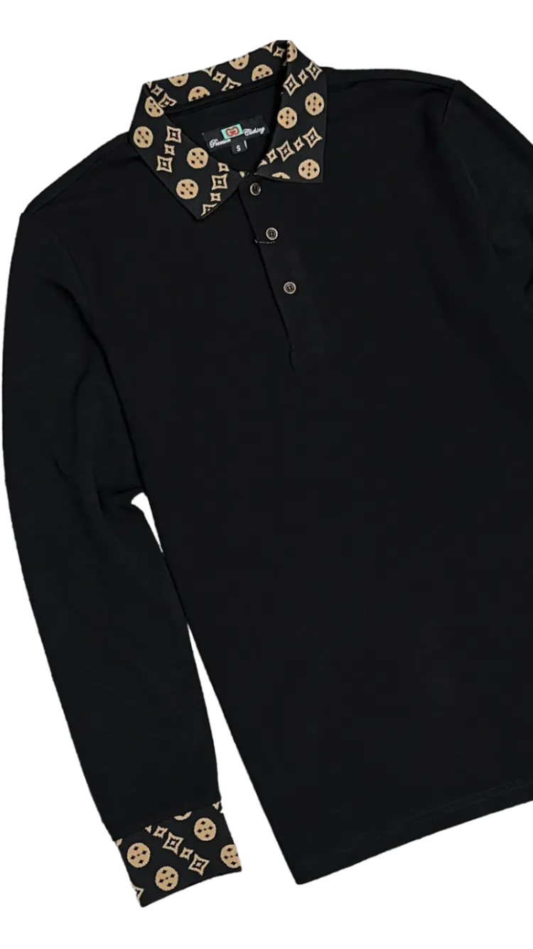 Men's Black Long Sleeve Printed Fashion Design Collar Premium Clothing