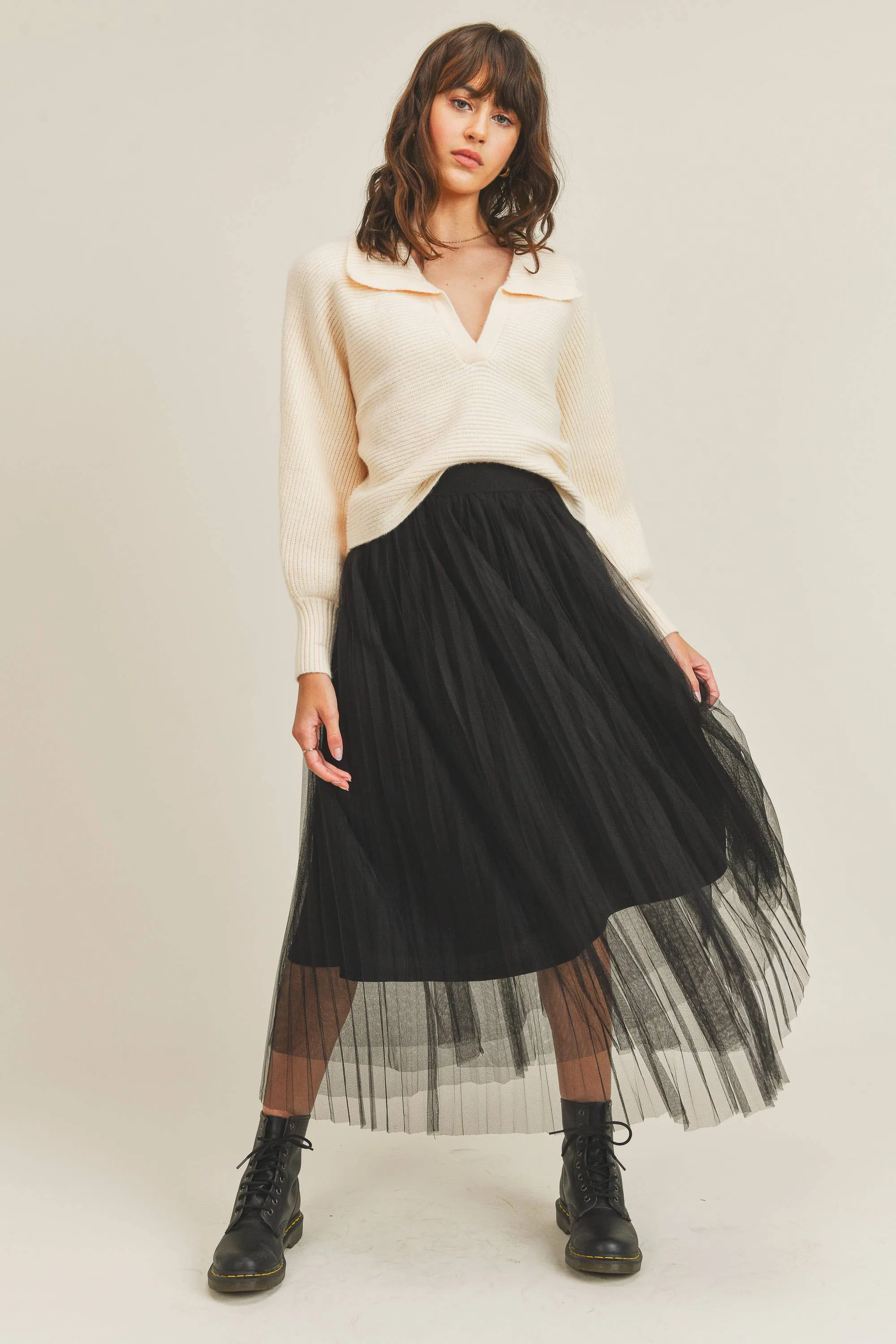 Mesh A Line Tulle Midi Skirt