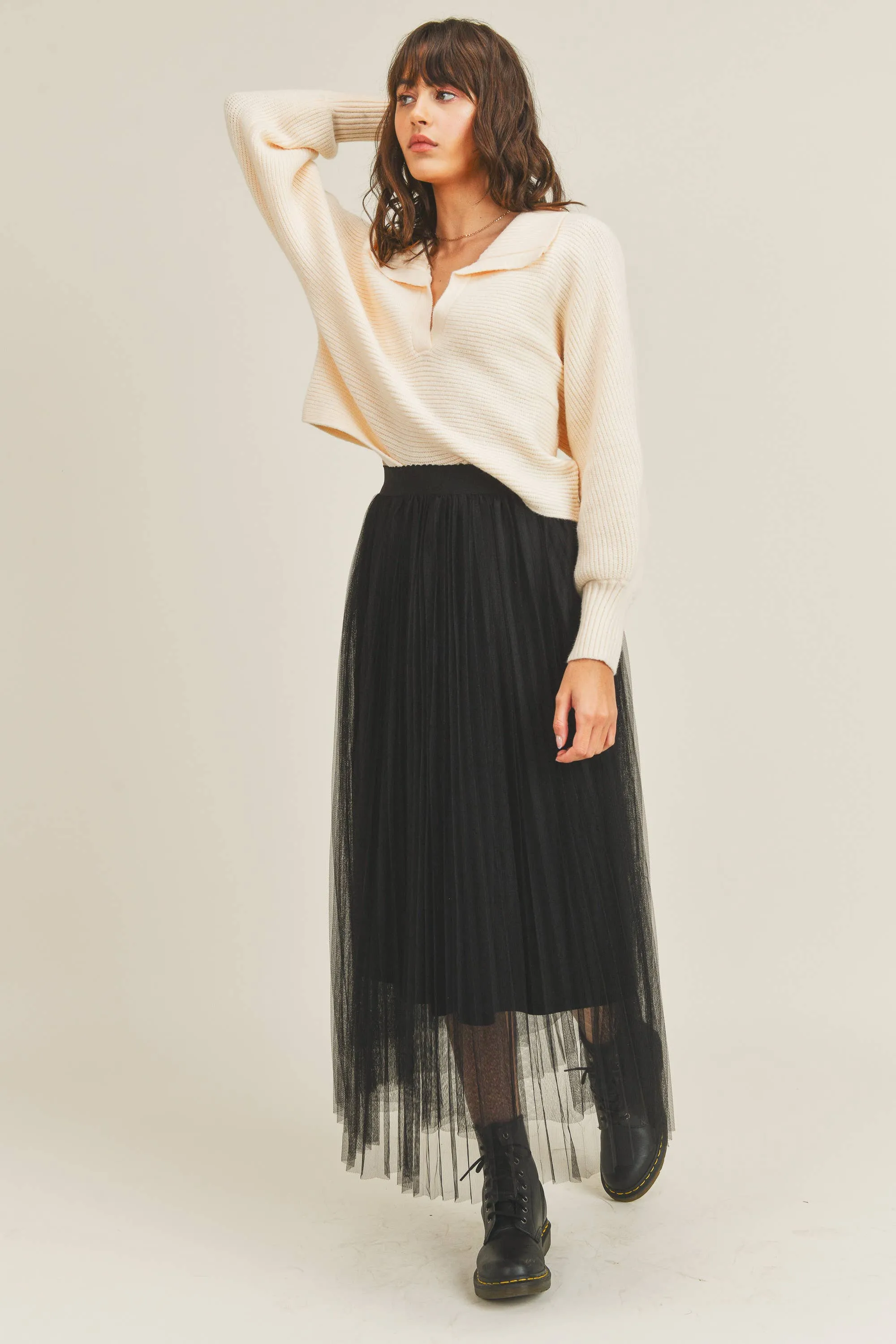Mesh A Line Tulle Midi Skirt