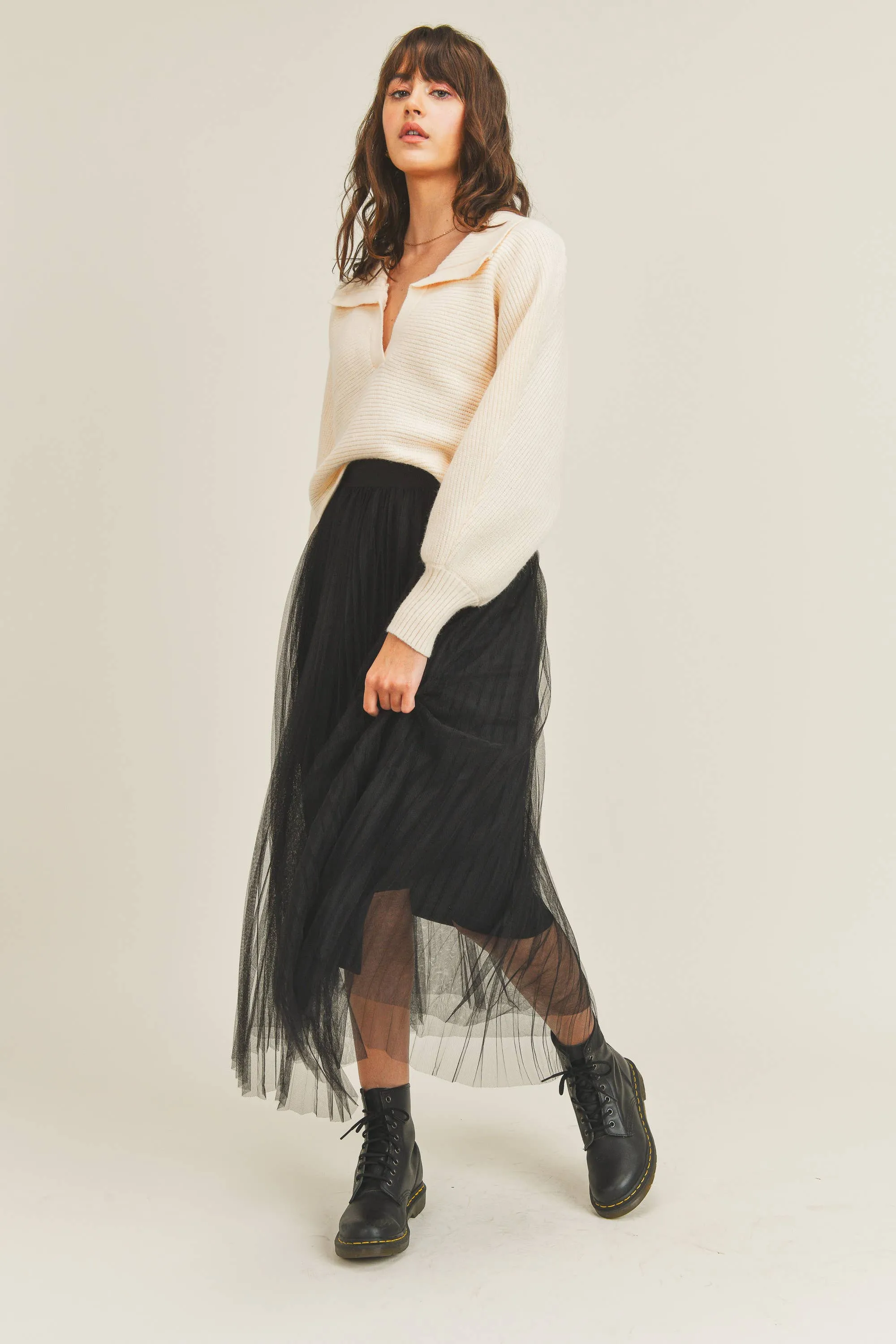 Mesh A Line Tulle Midi Skirt