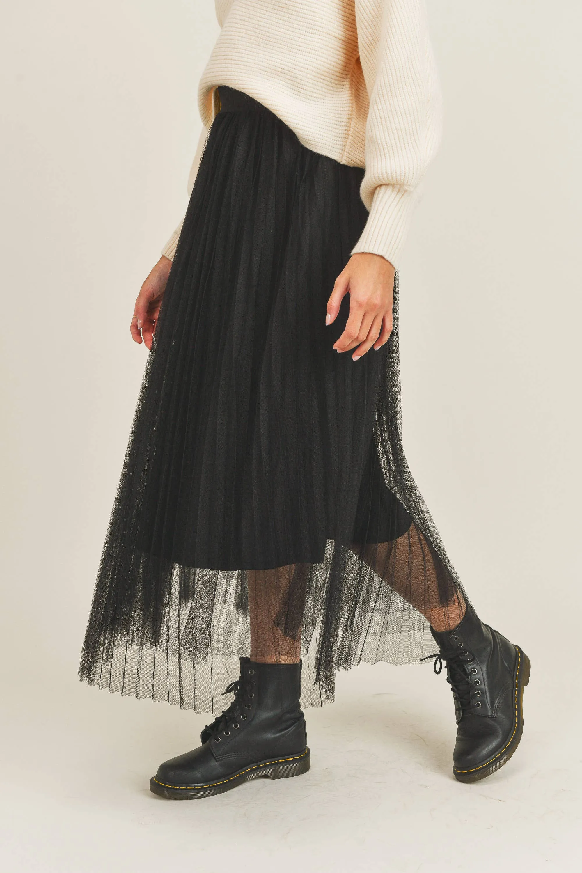 Mesh A Line Tulle Midi Skirt
