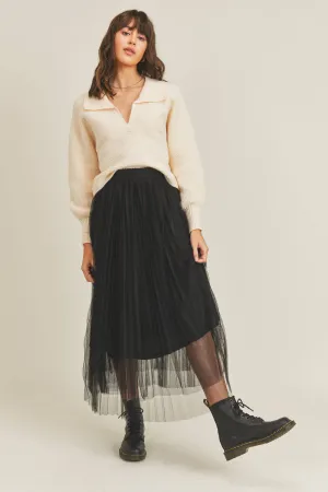 Mesh A Line Tulle Midi Skirt