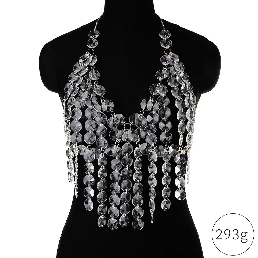 Metal Acrylic Backless Crystal Halter Top