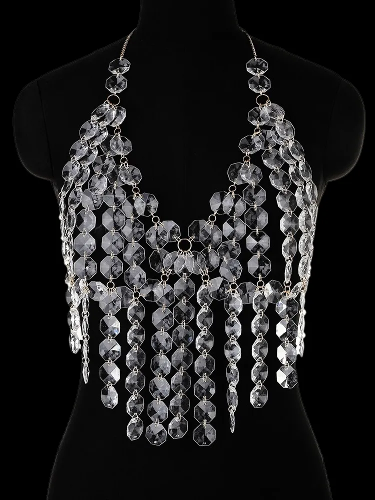 Metal Acrylic Backless Crystal Halter Top