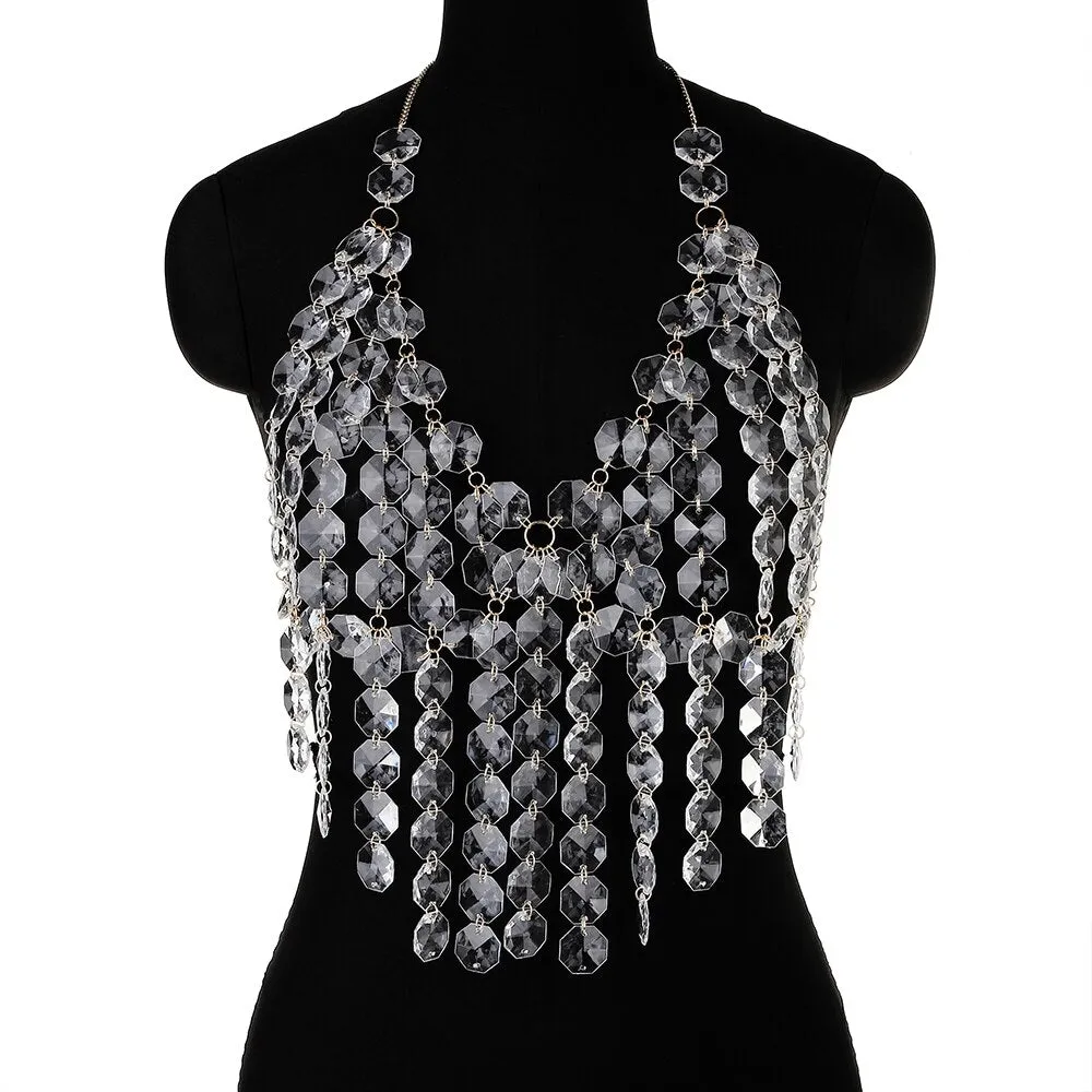 Metal Acrylic Backless Crystal Halter Top