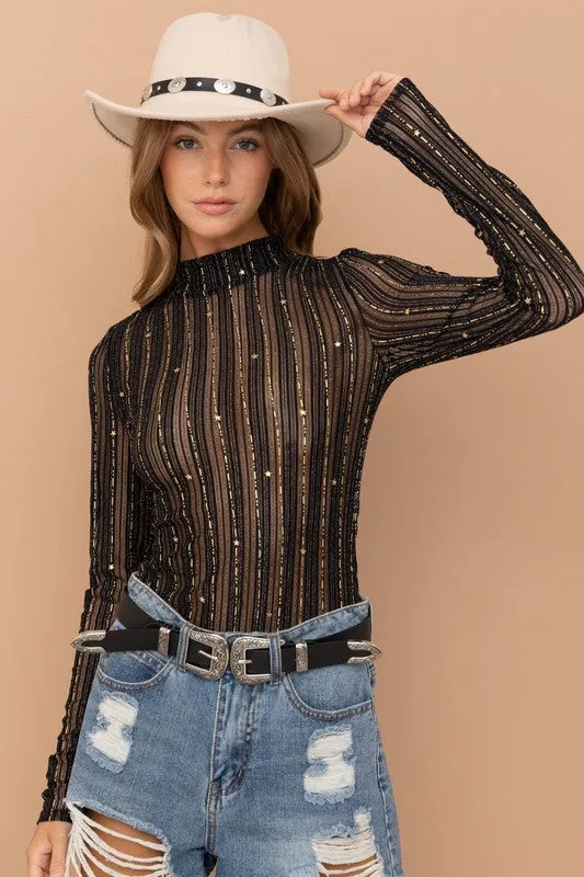 Metallic Star Mesh Top