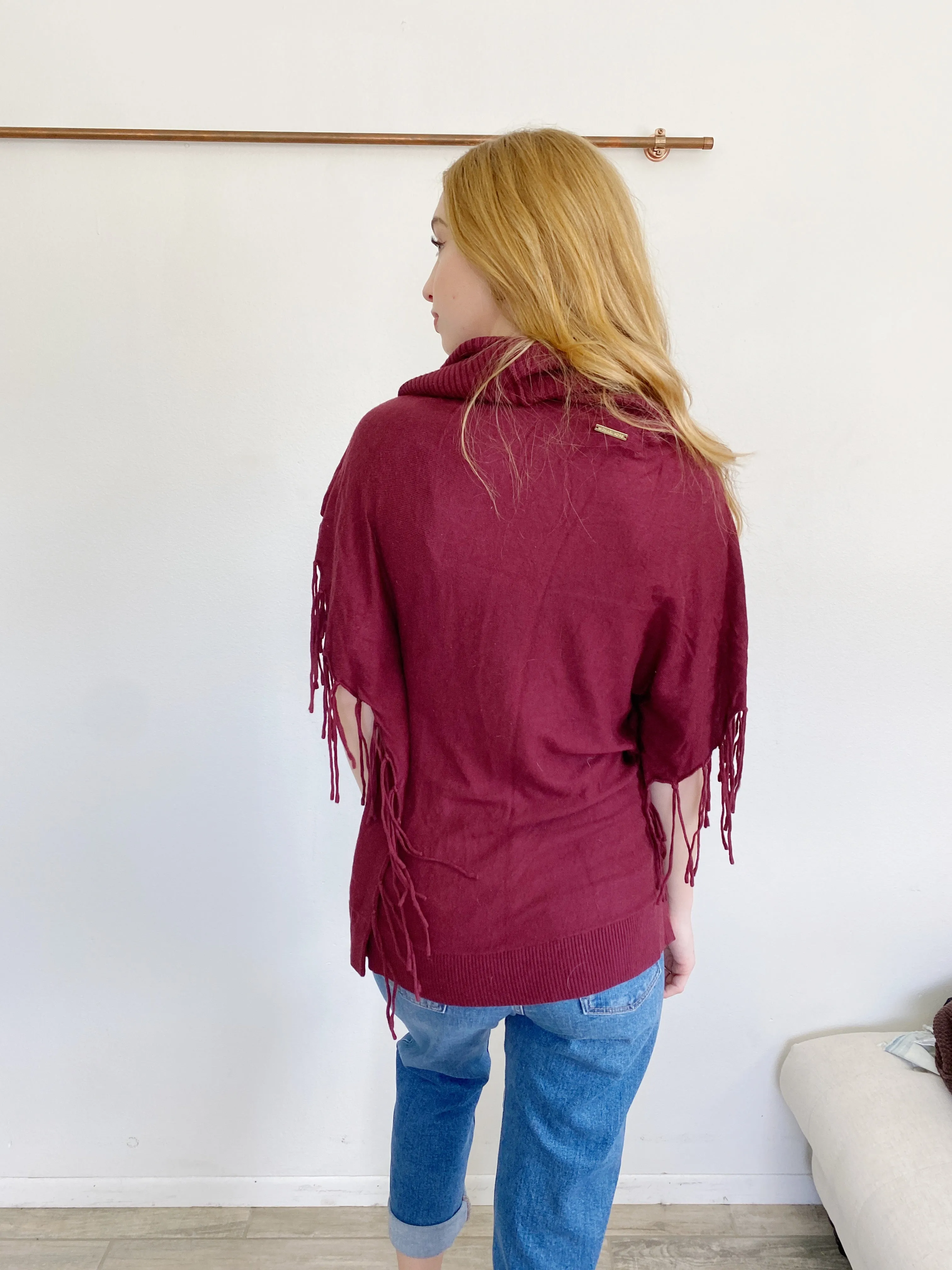 Michael Kors Fringe Merlot Cowl neck Sweater XS