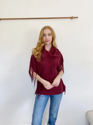Michael Kors Fringe Merlot Cowl neck Sweater XS