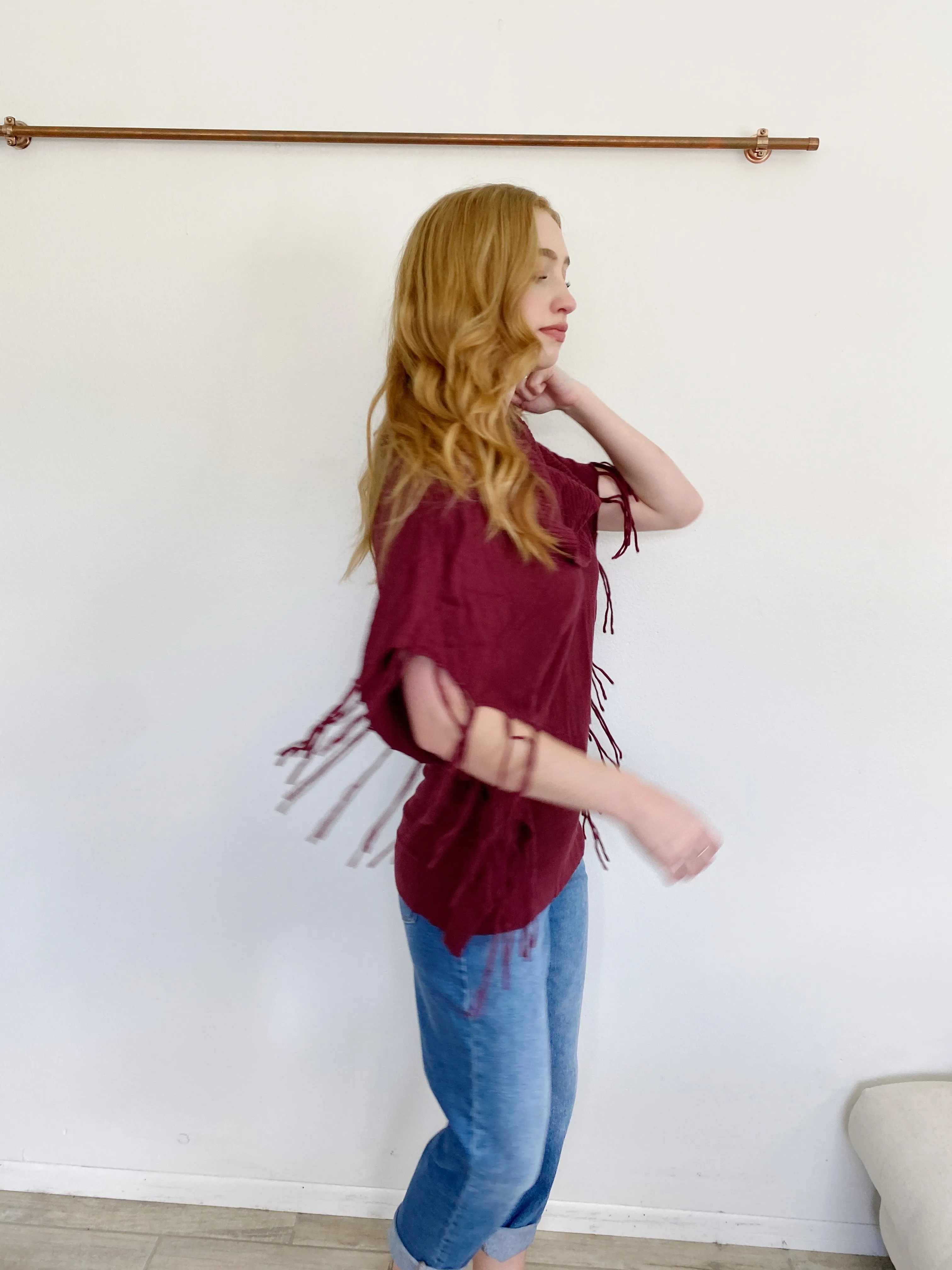 Michael Kors Fringe Merlot Cowl neck Sweater XS