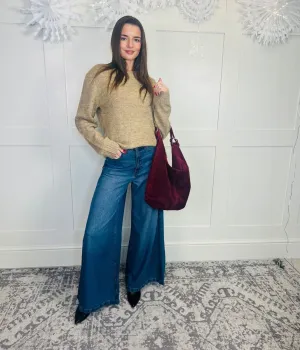Mid Blue Lyocell Blend Palazzo Leg Jeans