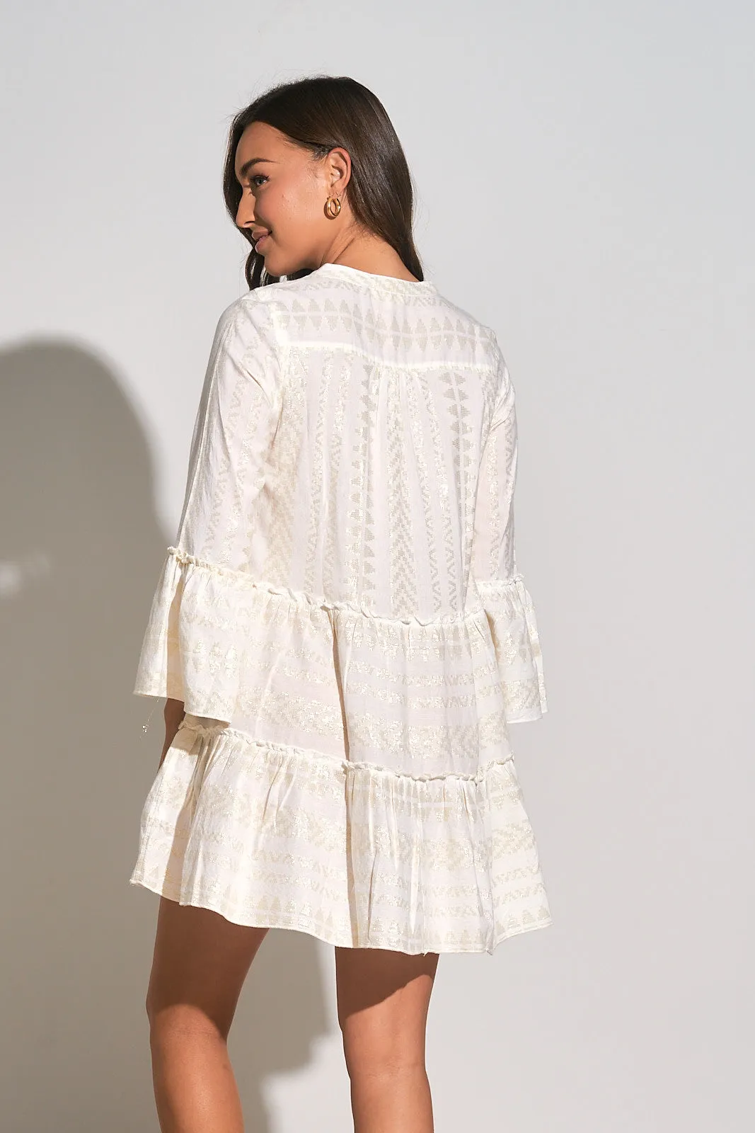 Midi V-Neck Dress- Nat/Gold